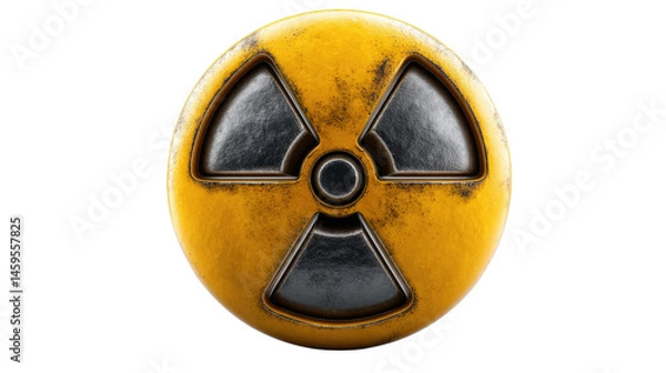 Fototapeta Radioactive Warning: A weathered, photorealistic radiation symbol, standing as a stark warning, set against a simple backdrop.