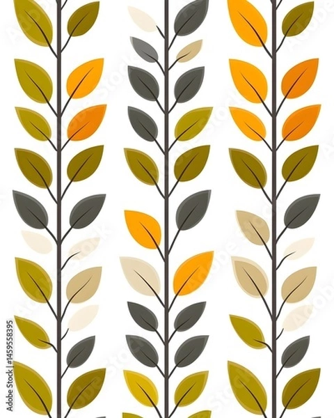 Fototapeta Vertical pattern of stylized leaves in autumnal colors