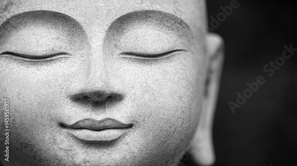 Obraz Serene closeup of Buddha statue with calm expression on dark background