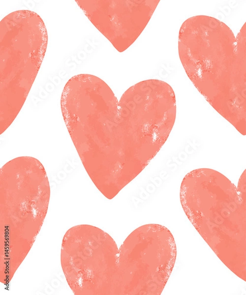 Obraz Childish Seamless Vector Pattern with Hand Painted Hearts on a White Background. Infantile Painting-like Endless Print With Red Hearts. Romantic Wallpaper With Love Symbol. 