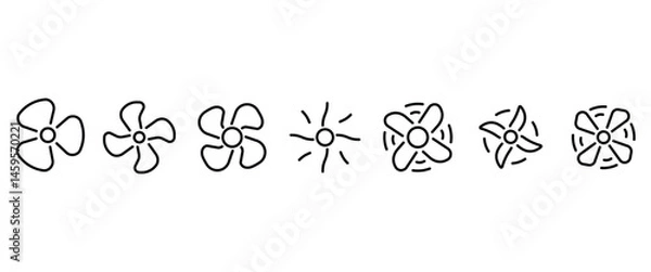 Fototapeta Air ventilation glyph icon. Exhaust fan. Airflow. Ventilator rotation. Turbine, propeller. Fan icons. Air ventilation vector isolated illustration in transparent background. Icon Set. Editable Stroke.