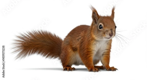 Fototapeta Alert Red Squirrel Standing Tall Awaiting Action Adorable Wild Animal with Fluffy Tail in Natural Habitat Wildlife Photography Perfect for Nature and Animal Lovers