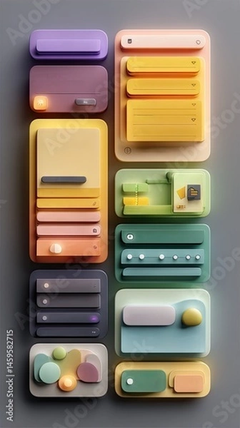 Fototapeta personalized marketing flow, data-driven product match, AI form response analysis Colorful UI elements for modern design projects.