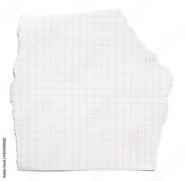 Fototapeta Grid Paper Fragment: A close-up shot captures a torn piece of grid paper, revealing the textures of paper and geometric precision in an overhead view.	