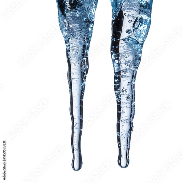 Fototapeta Two icicles melting, dripping isolated on transparent background