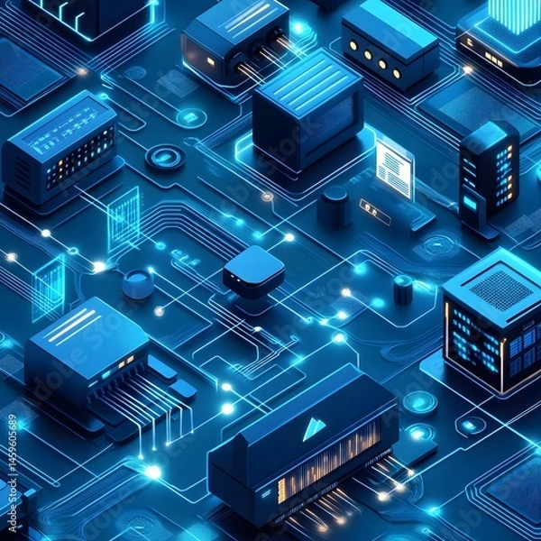 Fototapeta Advanced Tech Circuit System with Glowing Connections