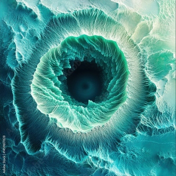 Fototapeta Blue Ocean Waves Swirling into Circular Water Shape: Digital Illustration and Matte whirl round