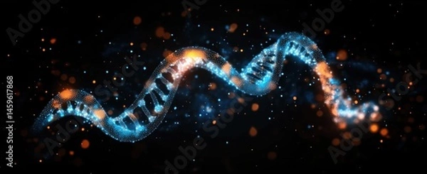 Fototapeta Close-Up DNA Sequence Isolated on Black Background for Genetic Experiment, Mapping, closeup as