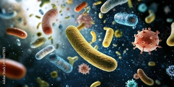 Fototapeta Floating Microscopic Bacteria for Medical Tests, Lab Results, Science Research, and Biology group of different kinds