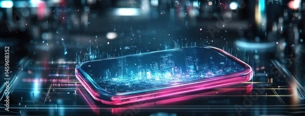 Fototapeta Biometric Security Measures for Personal Finance: Smartphone in Digital Identity and Cybersecurity of banking