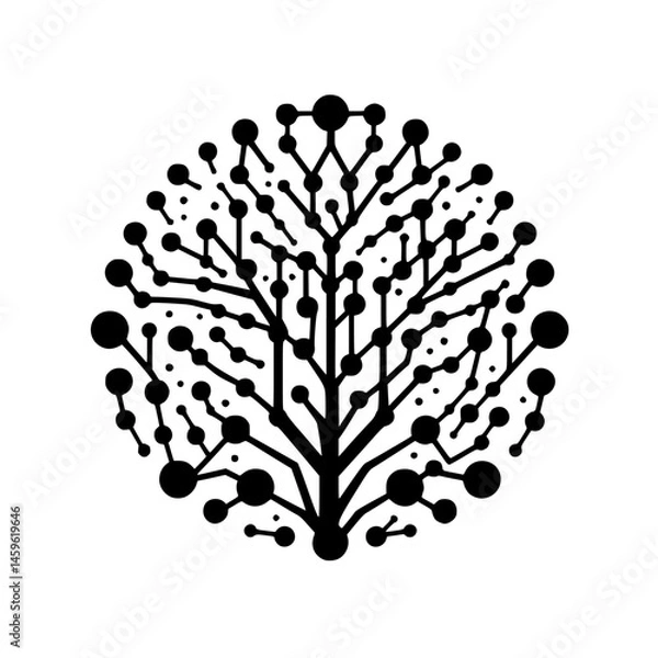 Fototapeta Geometric Tree of Technology: Black and White Circuit Diagram