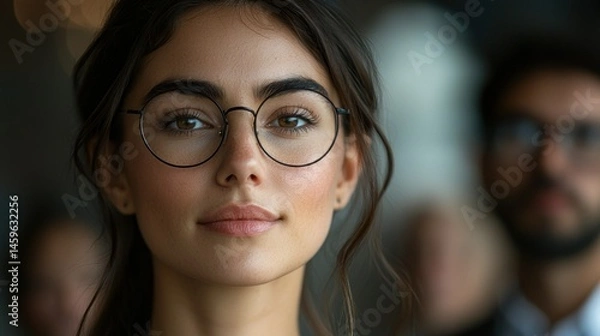 Obraz Confident young woman with eyeglasses