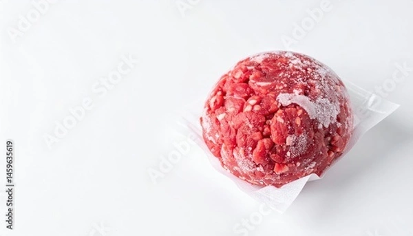 Obraz A vibrant red meatball, generously coated in sparkling sugar, is artfully dusted with a fine layer of white powder, creating a striking contrast.