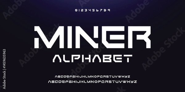Fototapeta Design Modern abstract digital alphabet font. Minimal technology typography, Creative urban sport fashion futuristic font and with numbers. vector illustration.