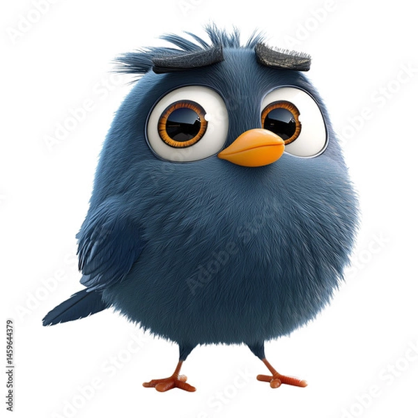 Obraz A cute and colorful 3D cartoon bird character, isolated on a transparent background, perfect for kids' content, mobile games and animated branding