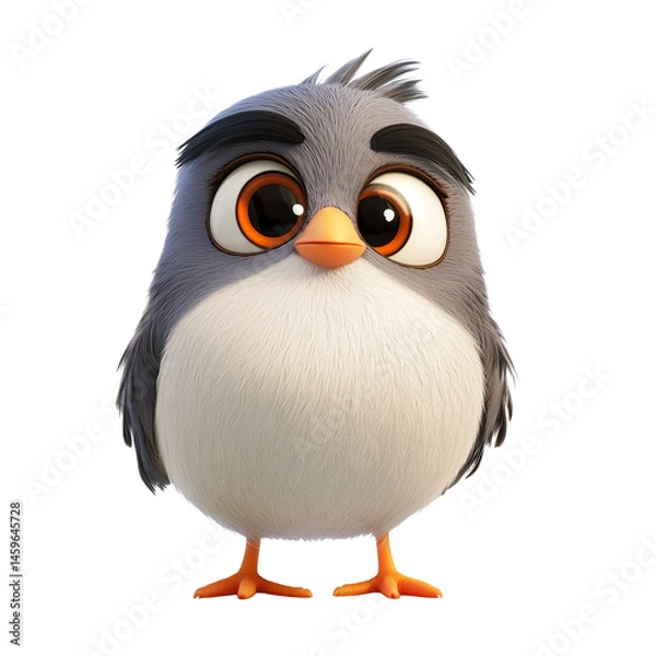 Obraz A cute and colorful 3D cartoon bird character, isolated on a transparent background, perfect for kids' content, mobile games and animated branding