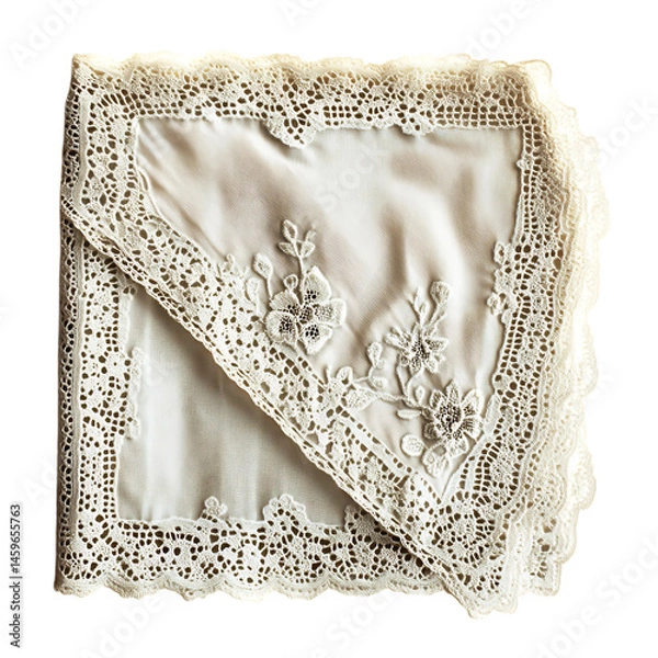 Fototapeta A White Handkerchief with Lace Edge Isolated on Transparent Background