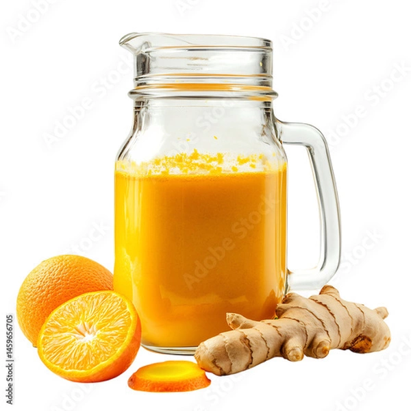 Fototapeta Immune Shield Ginger Turmeric Orange Honey Jar Isolated on Transparent Background