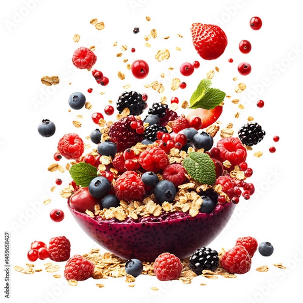 Fototapeta Vivid Berry Medley XV Bowl of Fruit and Nuts Isolated on Transparent Background