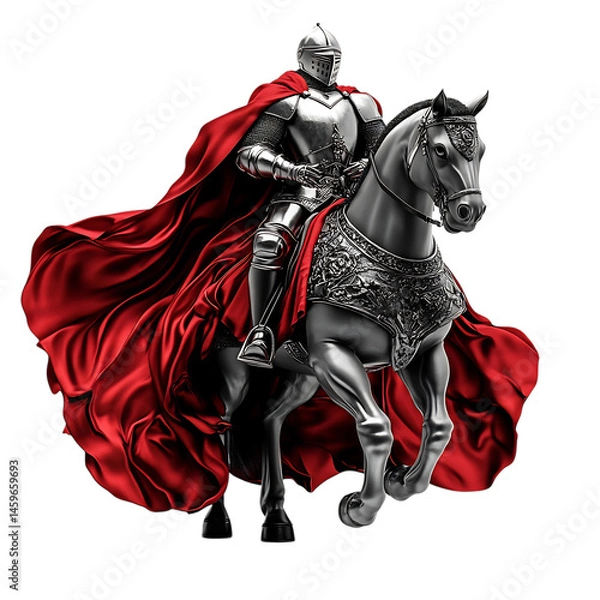 Fototapeta A Cartoon Knight Riding a Horse Isolated on Transparent Background