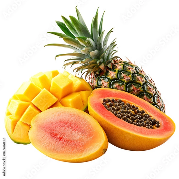 Fototapeta Luminous Tropical Vision XI Vibrant Composition of Pineapple and Mango Isolated on Transparent Background
