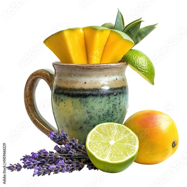 Fototapeta Mango Lavender Lime Cup Isolated on Transparent Background