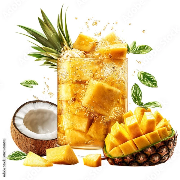 Fototapeta Glass of Mango Juice with Slice Isolated on Transparent Background