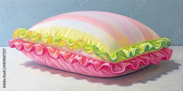 Fototapeta Painting of inflating deflated object with neon colored ruffled edges, abstract, minimal