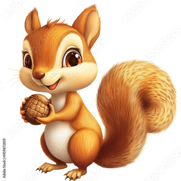Fototapeta Cartoon Squirrel Holding an Acorn Isolated on Transparent Background