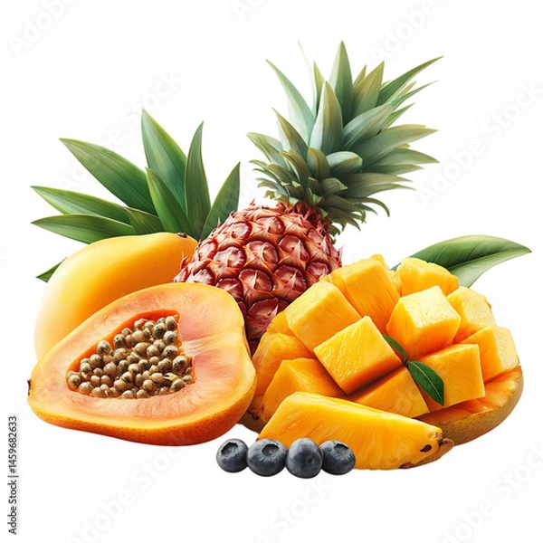 Fototapeta Modern Tropical Cascade XV Energetic Composition of Pine, Pine, and Mango Isolated on Transparent Background