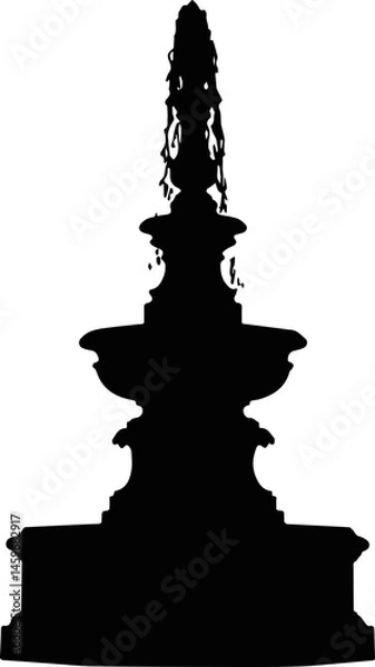 Fototapeta Silhouette of an ornate multi-level water fountain with flowing streams