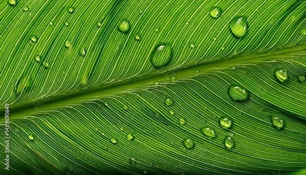 Fototapeta green leaf texture with water droplets