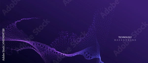 Fototapeta Technology Artificial Intelligence particles banner. Big ai data stream waves neon purple and blue background. Futuristic network connect vector blurred design.