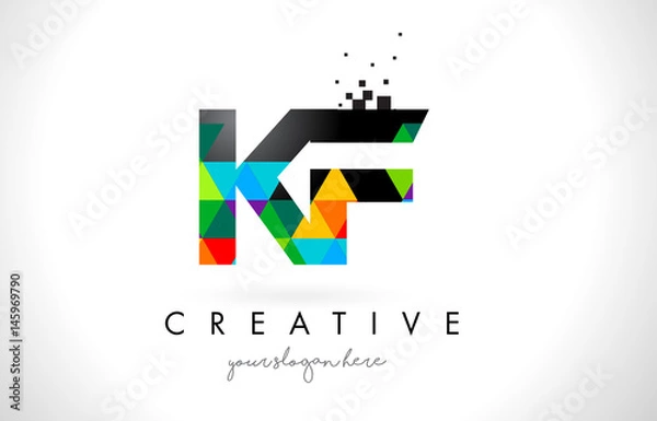 Fototapeta KF K F Letter Logo with Colorful Triangles Texture Design Vector.