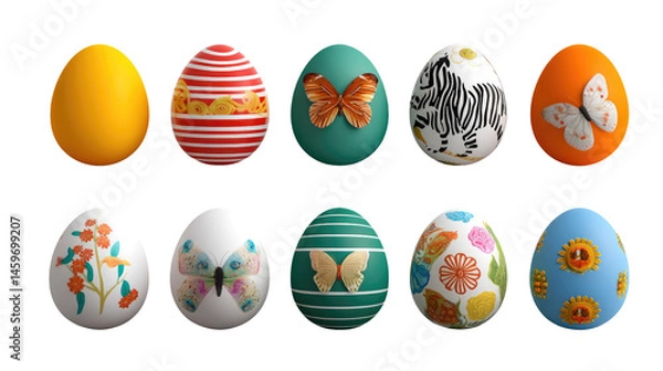 Fototapeta Easter Eggs Collection: A delightful assortment of decorated Easter eggs, each showcasing unique designs, patterns, and motifs, perfect for spring celebrations and festive occasions.