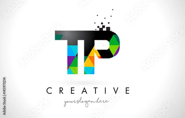 Fototapeta TP T P Letter Logo with Colorful Triangles Texture Design Vector.