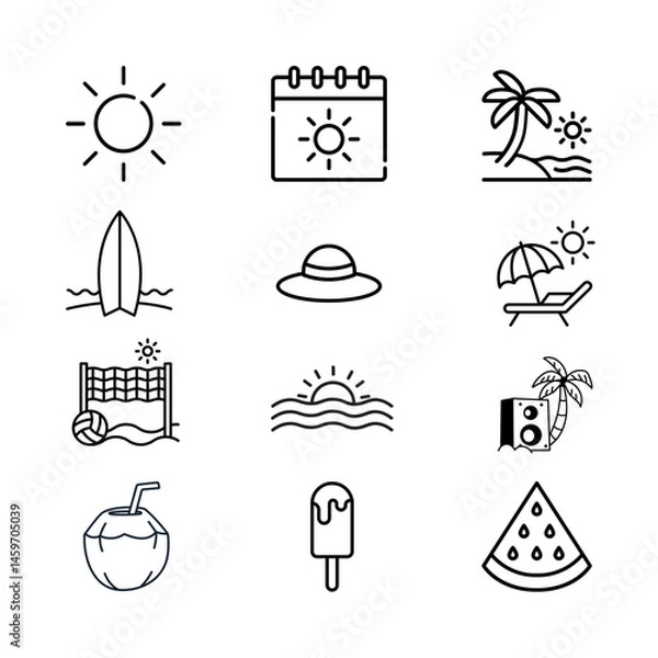 Obraz summer icons set, illustrator vector 