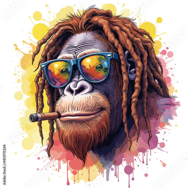 Obraz Orangutan with sunglasses and a cigar on a transparent background, vector illustration
