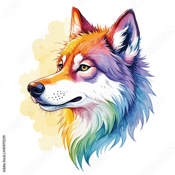 Obraz Colorful wolf with a serene expression on a transparent background, vector illustration
