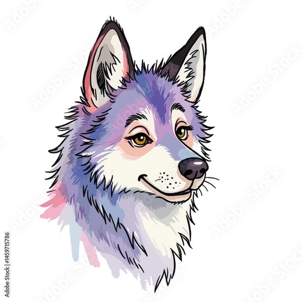 Obraz Gentle wolf with a friendly expression on a transparent background, vector illustration