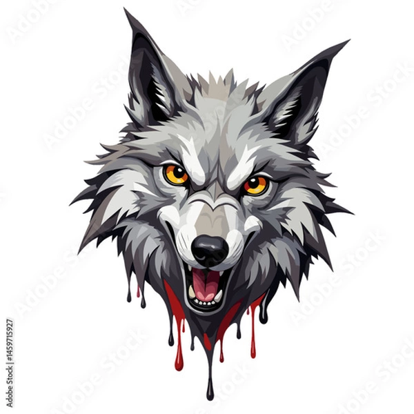 Obraz Fierce wolf head with a growling expression and dripping details on a transparent background, vector illustration
