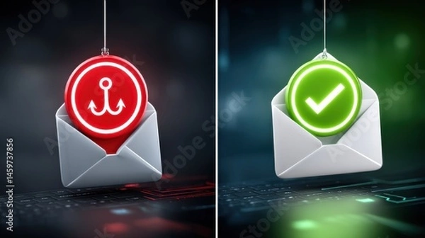 Obraz Cybersecurity alert phishing vs. Legitimate emails in digital workspace environment visual comparison conceptual overview