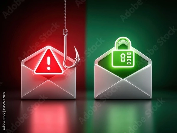 Fototapeta Cybersecurity awareness phishing vs. Secure emails digital landscape infographic online environment visual representation