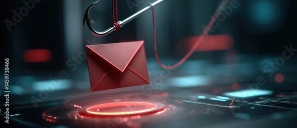 Fototapeta Phishing attack simulation cybersecurity training digital virtual environment close-up view awareness campaign
