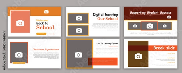 Obraz Education Design School PowerPoint presentation slide template. Use for modern keynote presentation background, brochure design, and Presentation for flyer, leaflet, marketing, advertising banner
