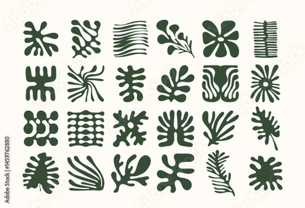 Obraz Abstract organic shapes set. Hand-drawn, rounded, root-like blobs. Flat, minimal, nature-inspired design. 