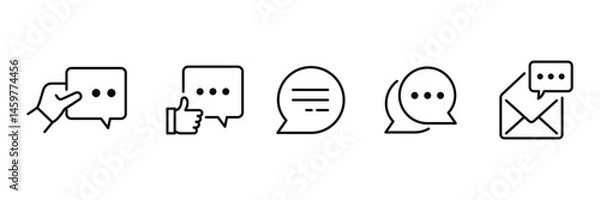 Fototapeta Set of outlined speech bubble icon collection. Comment, message symbol. Vector Illustration.