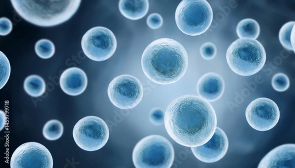 Fototapeta Mesmerizing microscopic cells in blue hues. Microscopic cells in a serene blue palette, ideal for scientific studies, medical visuals, or educational content.