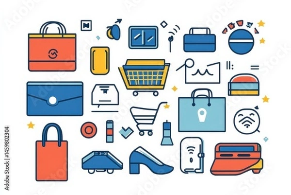 Fototapeta Colorful shopping and business icon illustration.