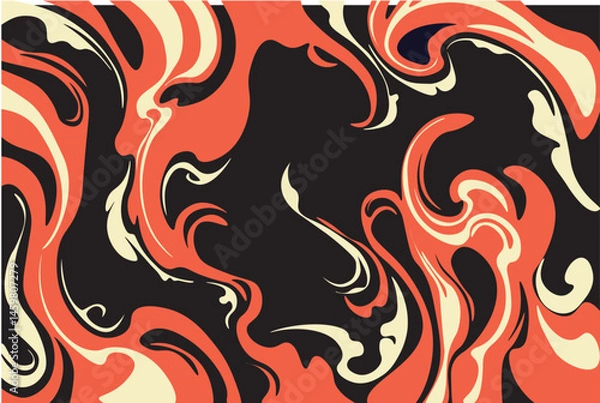 Fototapeta Abstract background with orange and beige swirls on a black backdrop